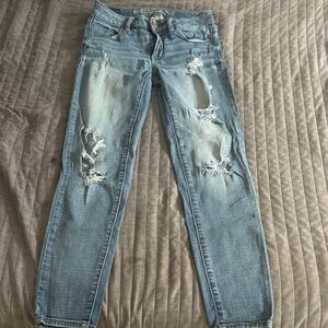American Eagle Outfitters Light Blue Distressed Mid Rise Ankle Jeggings
